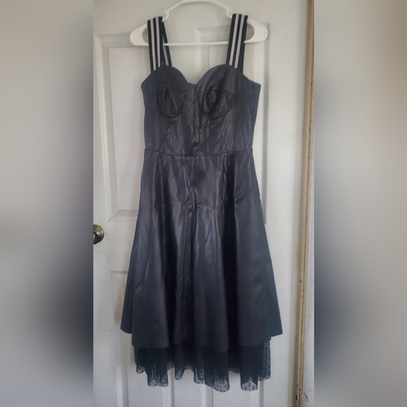 Asos Leather Midi Goth Witchy Dress With Black And White Straps Size 8 - Picture 3 of 6